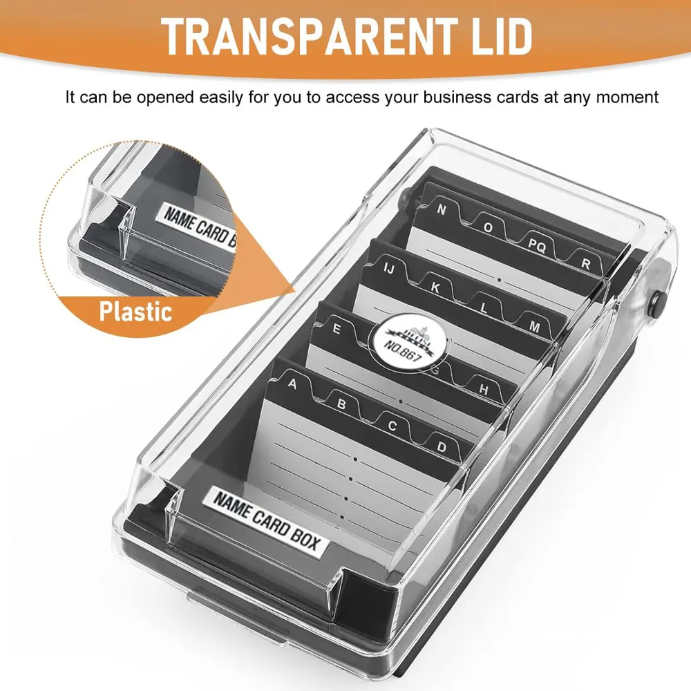 Caja Organizadora Para 500 Tarjetas De Visita, Con Separadores Y Pestañas A-Z, Tapa Transparente, Tamaño 24x12x7.5 Cm