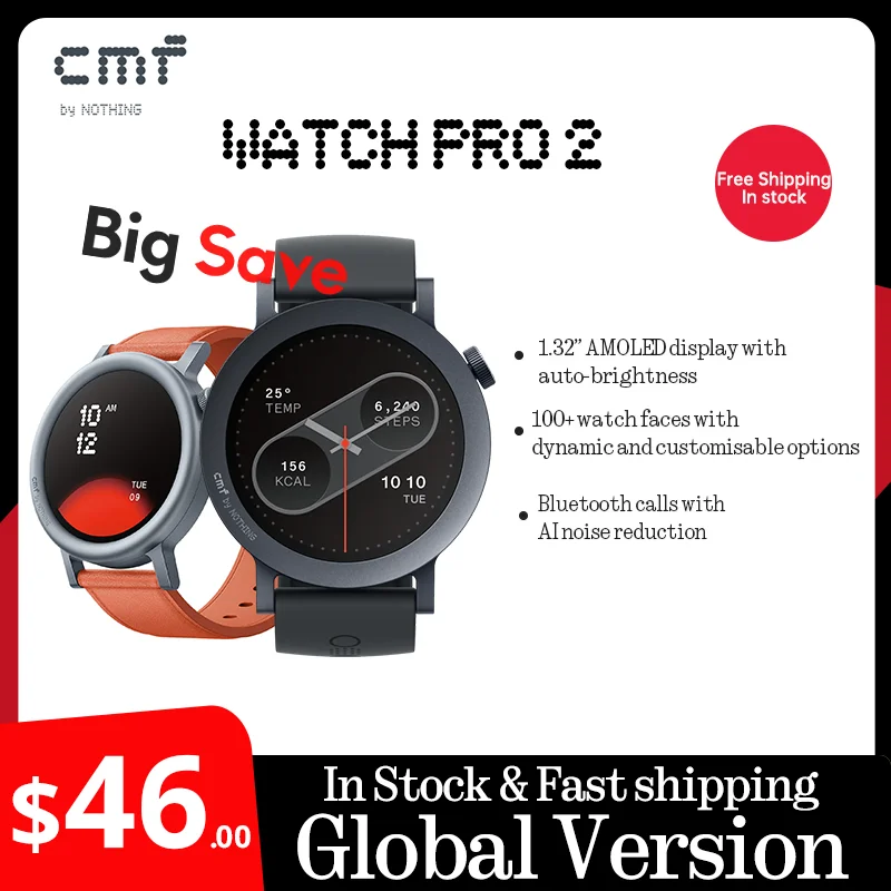 Algemene versie CMF van Nothing Watch Pro 2 1,32 "AMOLED Bluetooth 5.3 BT-oproepen met AI