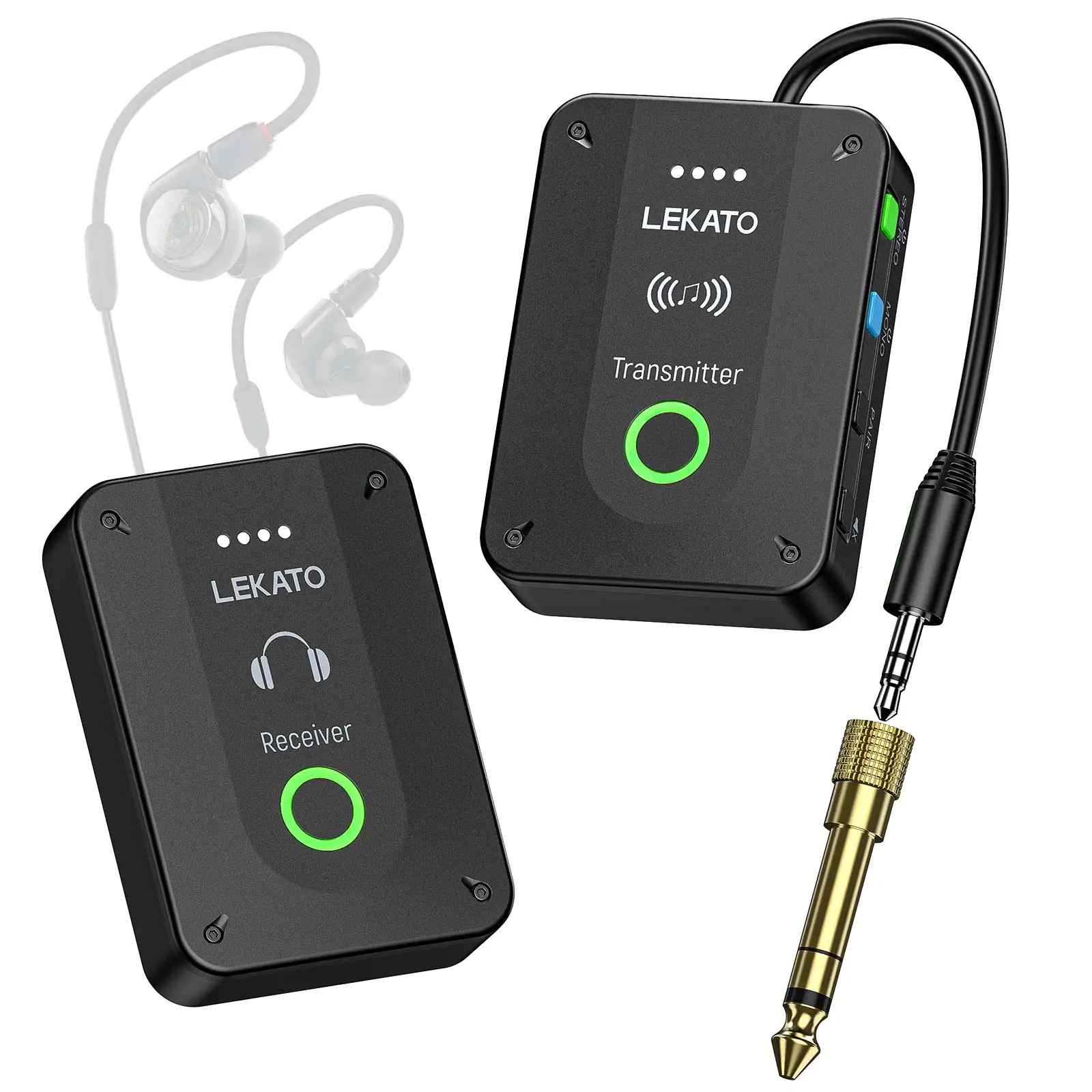 LEKATO MS-02 Wireless in Ear Monitor System 2.4G Stereo IEM with Transmitter Beltpack Receiver Automatic Pairing for Studio Band