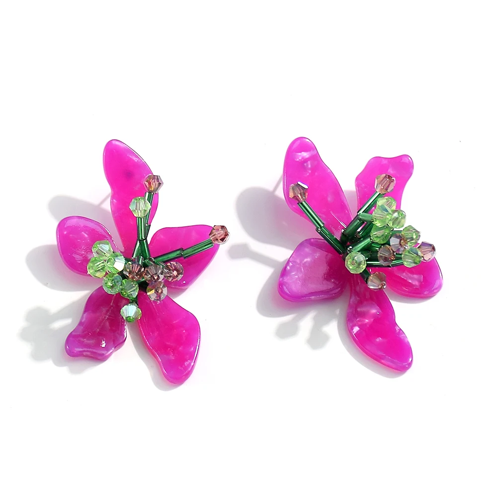 Cute Korean Handmade Purple Flowers Earrings Acrylic Resin Earrings For Women Bohemian Wedding Jewelry Accessories