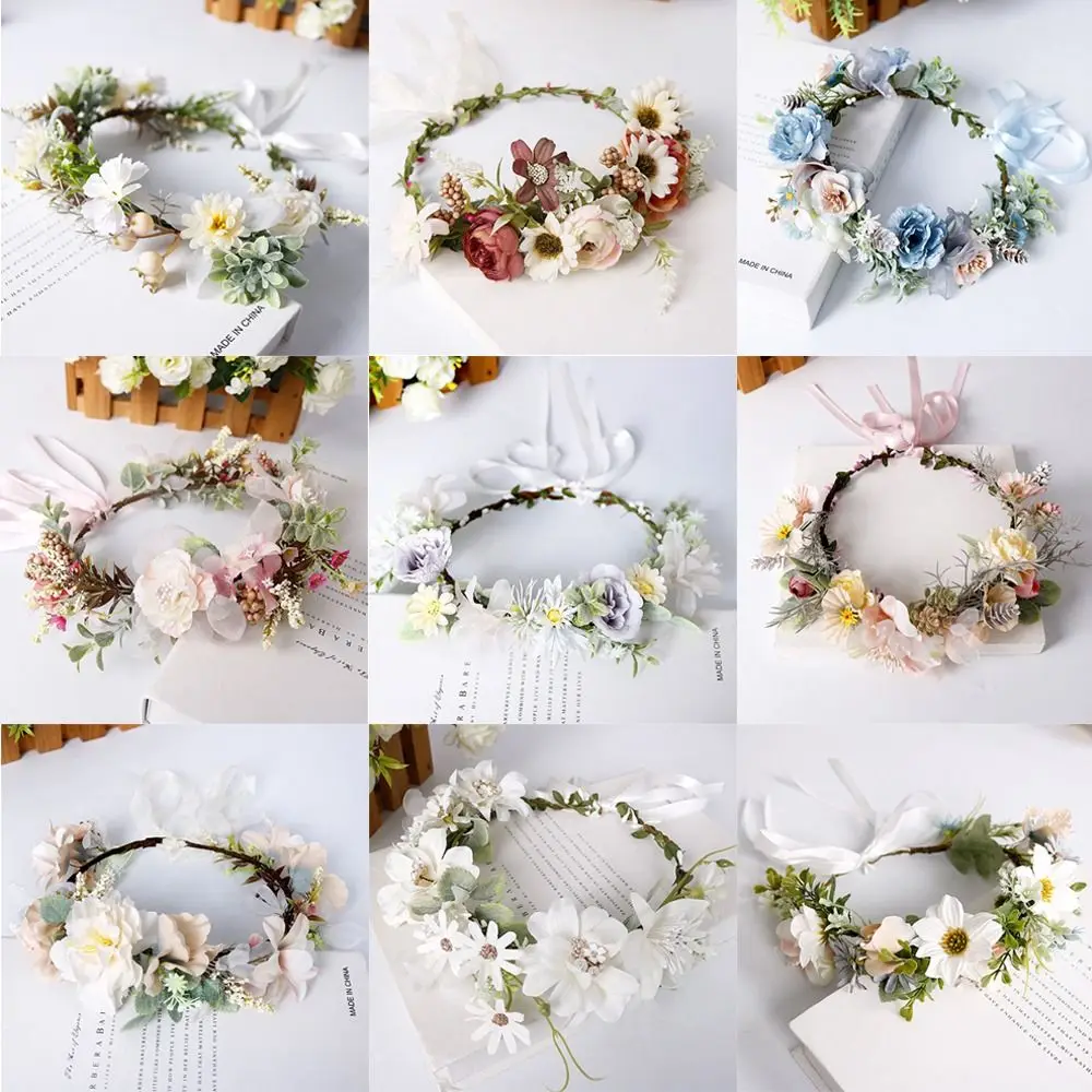 Handmade Hair Jewelry Bride Hair Band Beach Wreath Headwear for Wedding Flower Wreaths Garland Crown Flower Tiara