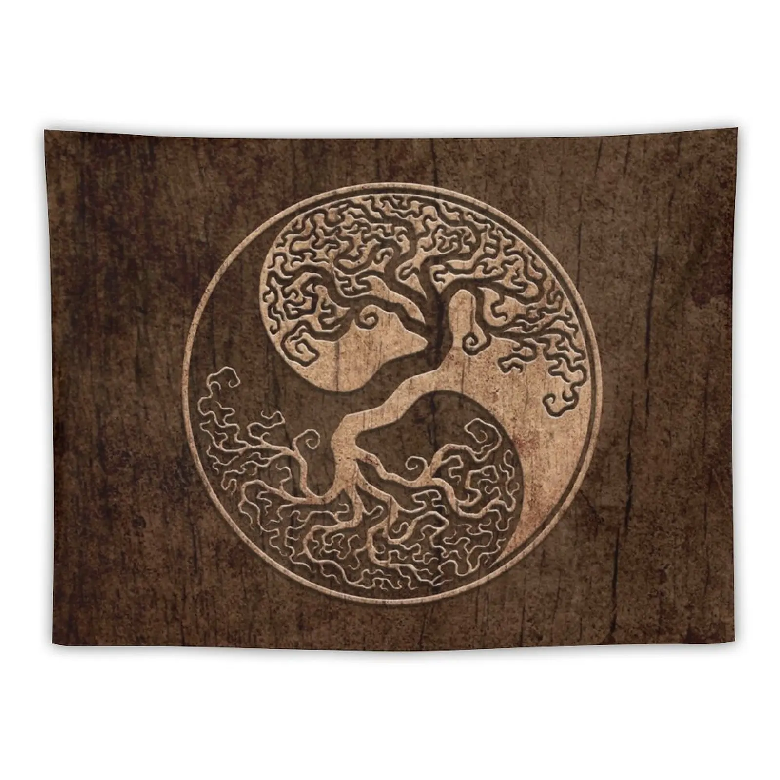 Rough Wood Grain Effect Tree of Life Yin Yang Tapestry Outdoor Decoration Tapestry On The Wall