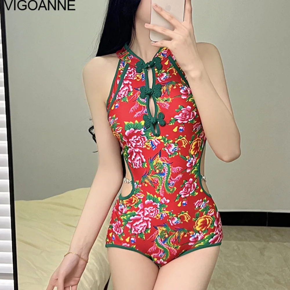 VigoAnne Print Sexy 2 Piece Verge Skirt Swimwear Women 2024 Push UP One Piece Swimsuit Korean Monokini Summer Beach Bathing Suit