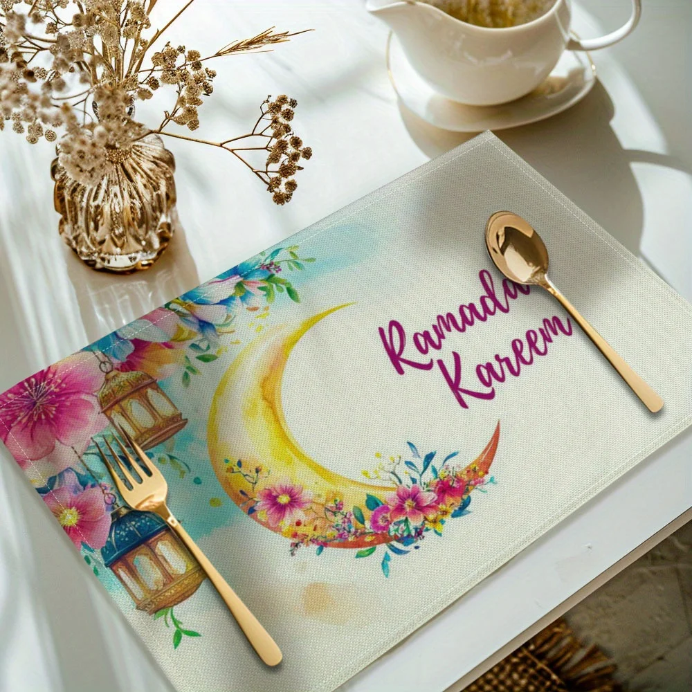 

1PC Ramadan, Eid Al-Fitr, Eid Al Adha, Tablecover Moon Lamp Printed Placemats, Washable Placemats