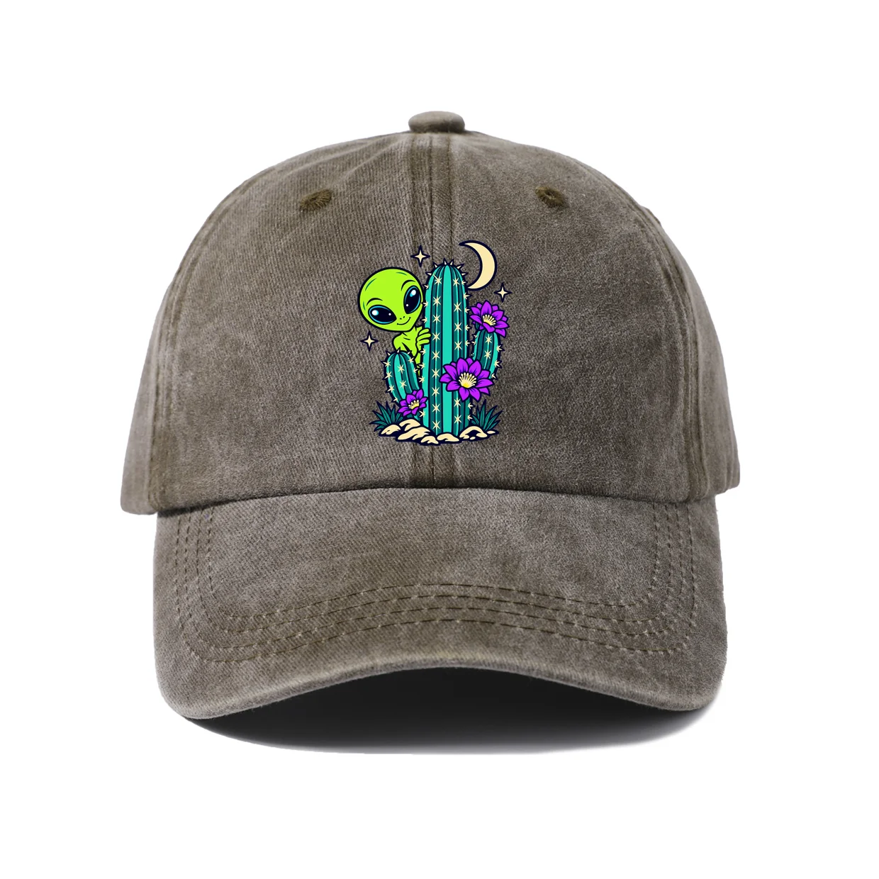 Colorful Alien Character Baseball Cap, Vintage Washed Adjustable Unisex Dad Hat, Outdoor Gift