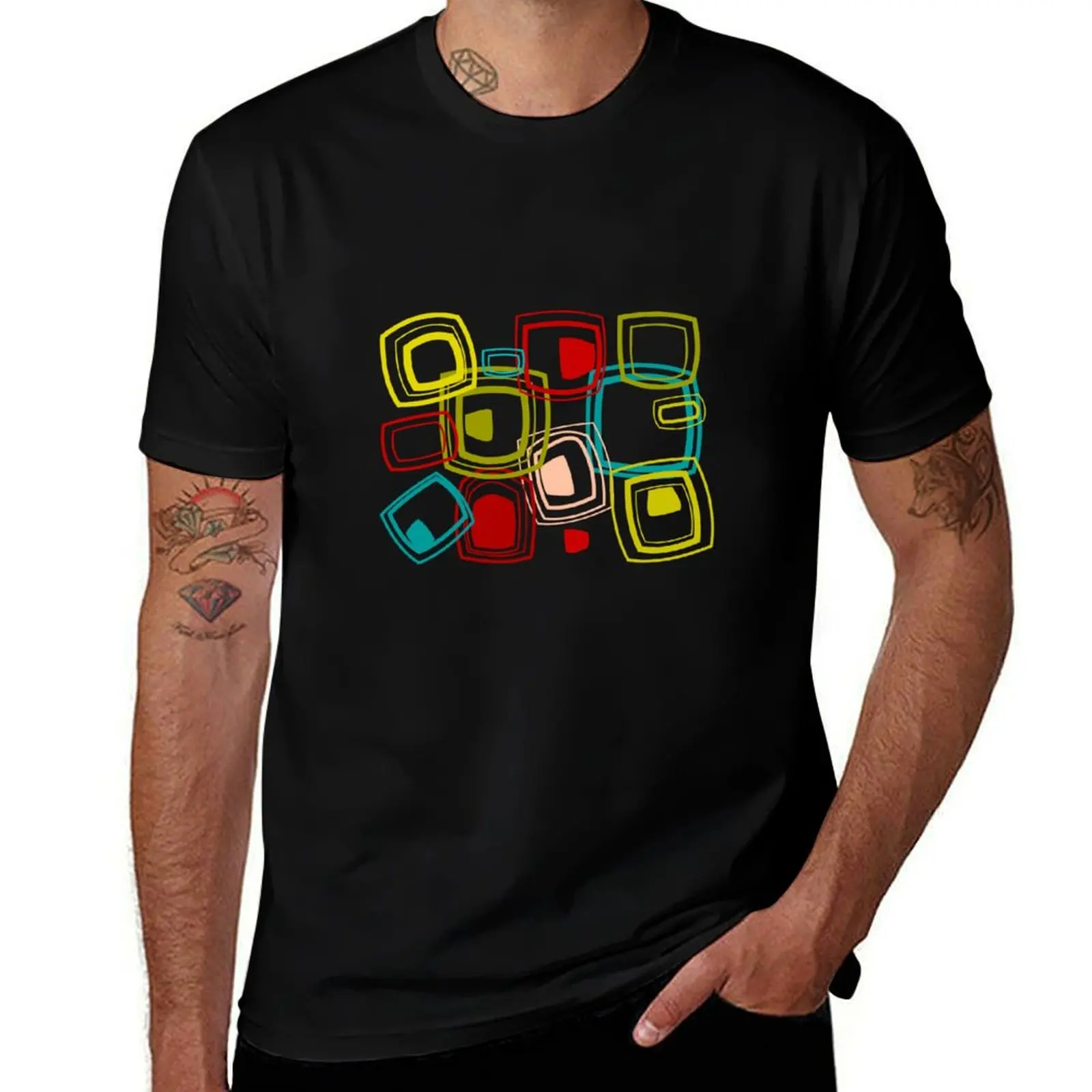 

Retro Abstract Squares T-Shirt man t shirts for men t shirts with prints t shirts for man cotton soft T-shirt