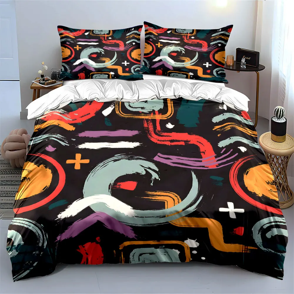 Abstract colorful artwork vibrant graffiti style Print Bedding Set 1Duvet Cover 2 Pillowcases for Adult and Children Luxury Gift