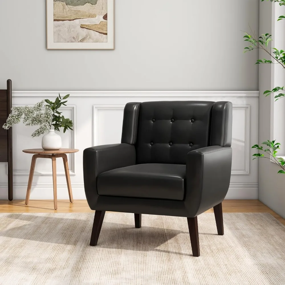 كرسي مميز، كراسي جلدية حديثة من منتصف القرن مع أذرع لغرفة المعيشة، كرسي أريكة فردي مريح منجد للنوادي