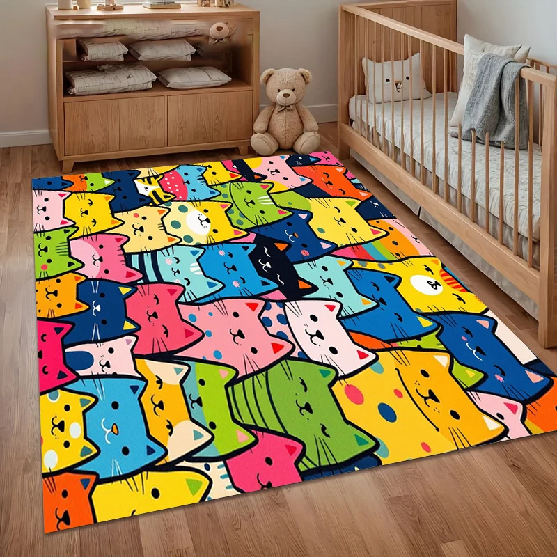 Colorful Cartoon Cat Carpets for Living Room Area Rug Non-Slip Rugs & Carpet Home Decor Alfombra Gift Soft Washroom Floor Mat