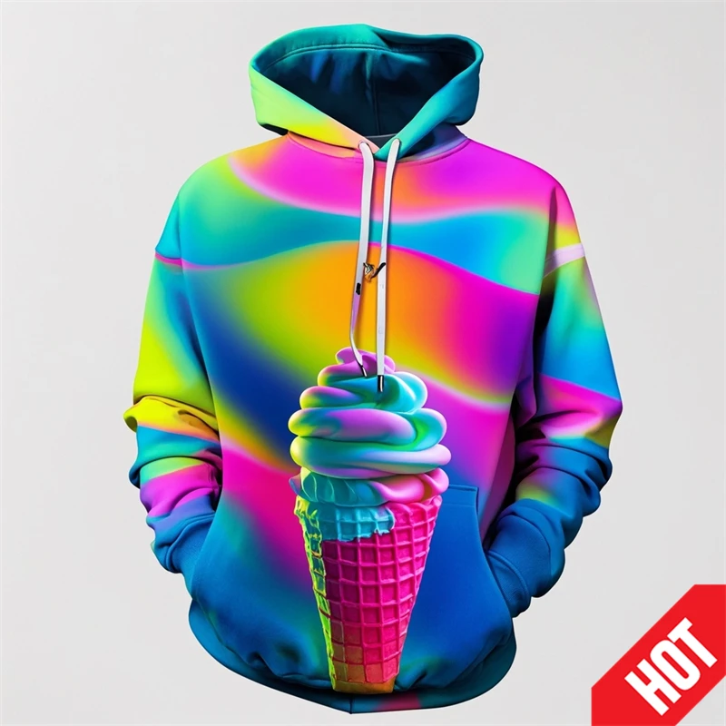 3D Delicious Ice Cream Print Hoodies For Men Women Fashion Streewtear Hooded Sweatshirts Boys Girls Pullover Y2k Cute Clothing