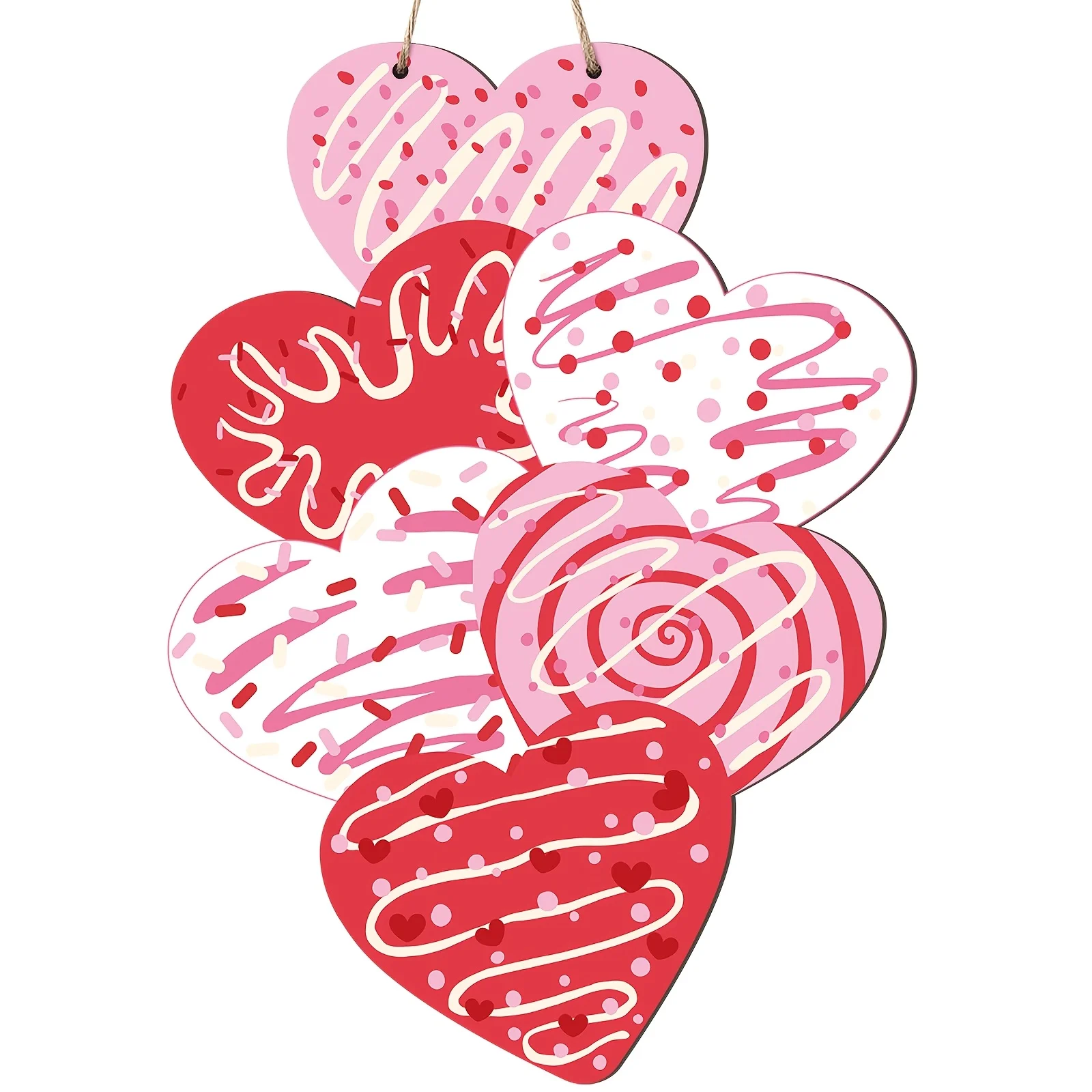 Valentine's Day Heart Wooden Hanging Sign, Candy Sprinkle Pattern Wood Plaque, Romantic Front Door Wall Hanging Decor