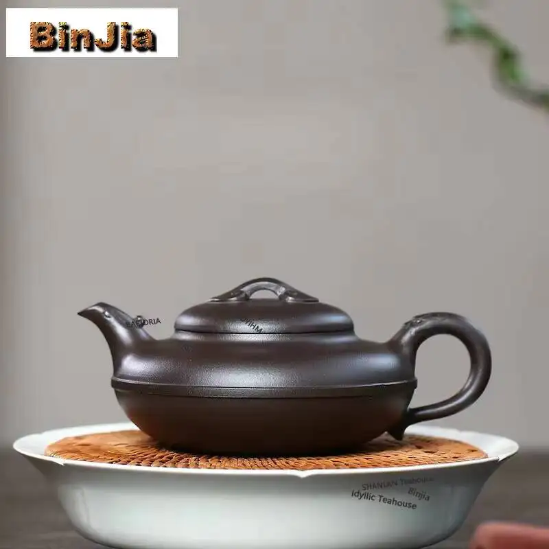 230ml Retro Yixing Purple Clay Teapots Handmade Dragon And Phoenix Pot Raw Ore Black Mud Kettle Zisha Teaset Decoration Supplies
