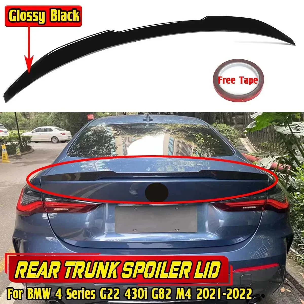 

G22 M4 Style Car Rear Trunk Spoiler Lip Boot Lip For BMW 4 Series G22 430i G82 M4 2021-2022 Car Rear Roof Lip Spoiler Body Kit