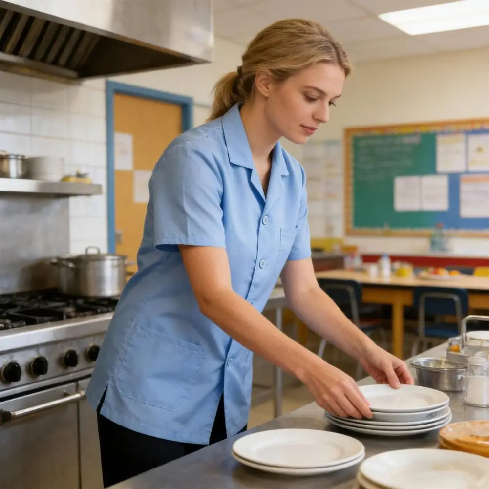 

Short Sleeve Chef Coat Unisex Chef Uniform Shirt Soft Fabric Nursing Workwear Short Sleeve Lapel Button Closure Professional