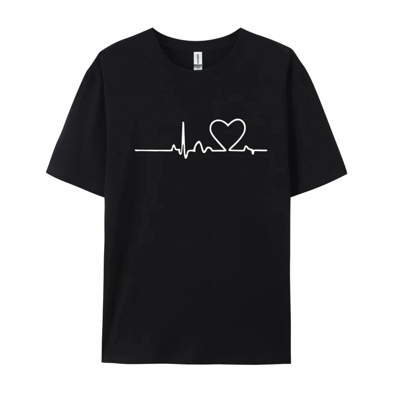 

Falling in love Heartbeat Men T Shirt Heart And Wavy Line Printed On Tees Cotton Simple Style Camisa Crewneck Top Quality