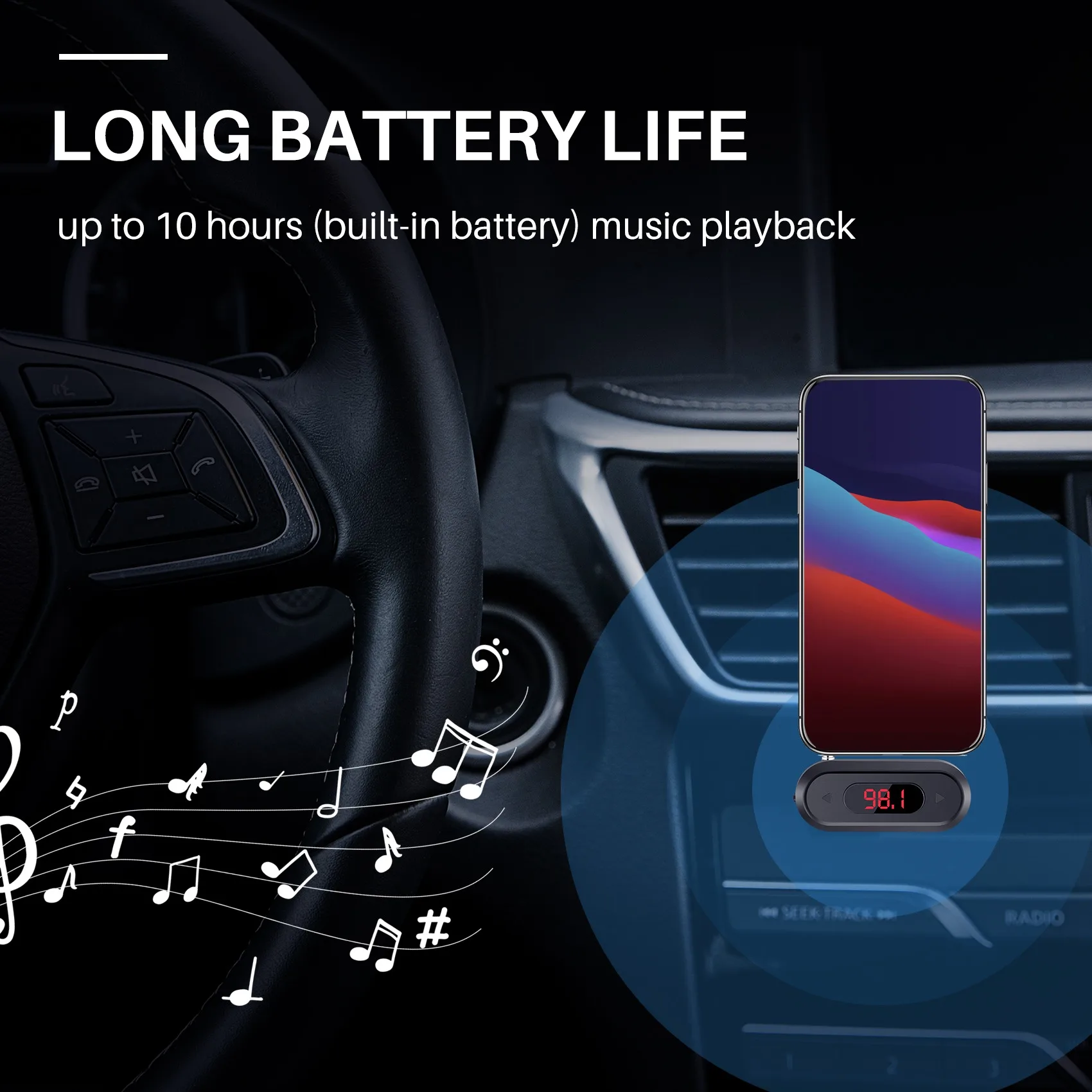محول صوت لاسلكي لجهاز إرسال FM عالمي مع مقبس 3.5 ملم لهاتف Xiaomi لهاتف iPhone IOS Android ومكبر صوت للسيارة YDH
