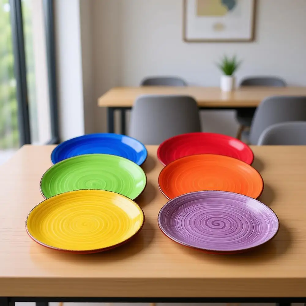 

Набор из 6 разноцветных тарелок для салата, керамические десертные тарелки диаметром 7,5 дюймов, можно мыть в посудомоечной машине и использовать в микроволновой печи