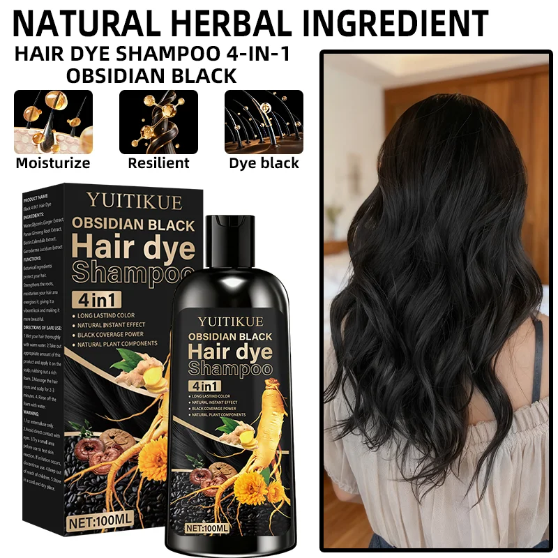 Immagine 7: Shampoo colorante per capelli neri ossidiana 4 in 1, colore a lunga durata, effetto istantaneo naturale, copertura nera, ingredienti vegetali naturali