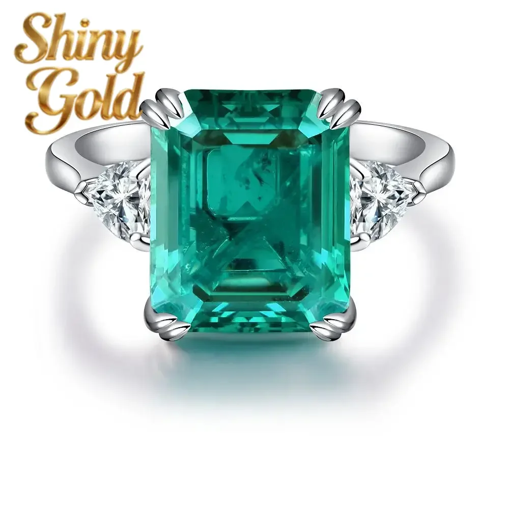 

Роскошное женское кольцо ShinyGold из платины PT950 с изумрудом и бриллиантами, с хлопковым ремешком и кольцом из муассанита с эффектом кракле