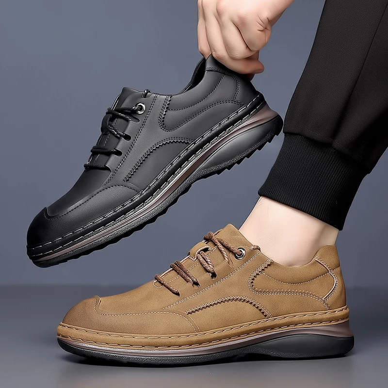 

Leather Men Shoes Lace Up Sneakers Trend Casual Shoes Outdoor Breathable Leisure Male Sneakers Non-slip Footwear Men Shoes