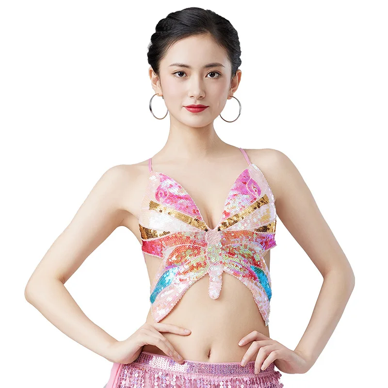

Western Sparkly Sequin Butterfly Bralette - Women's Tube Top Crop Top - DS Clubwear Belly Dance Stage Performance Party Outfit