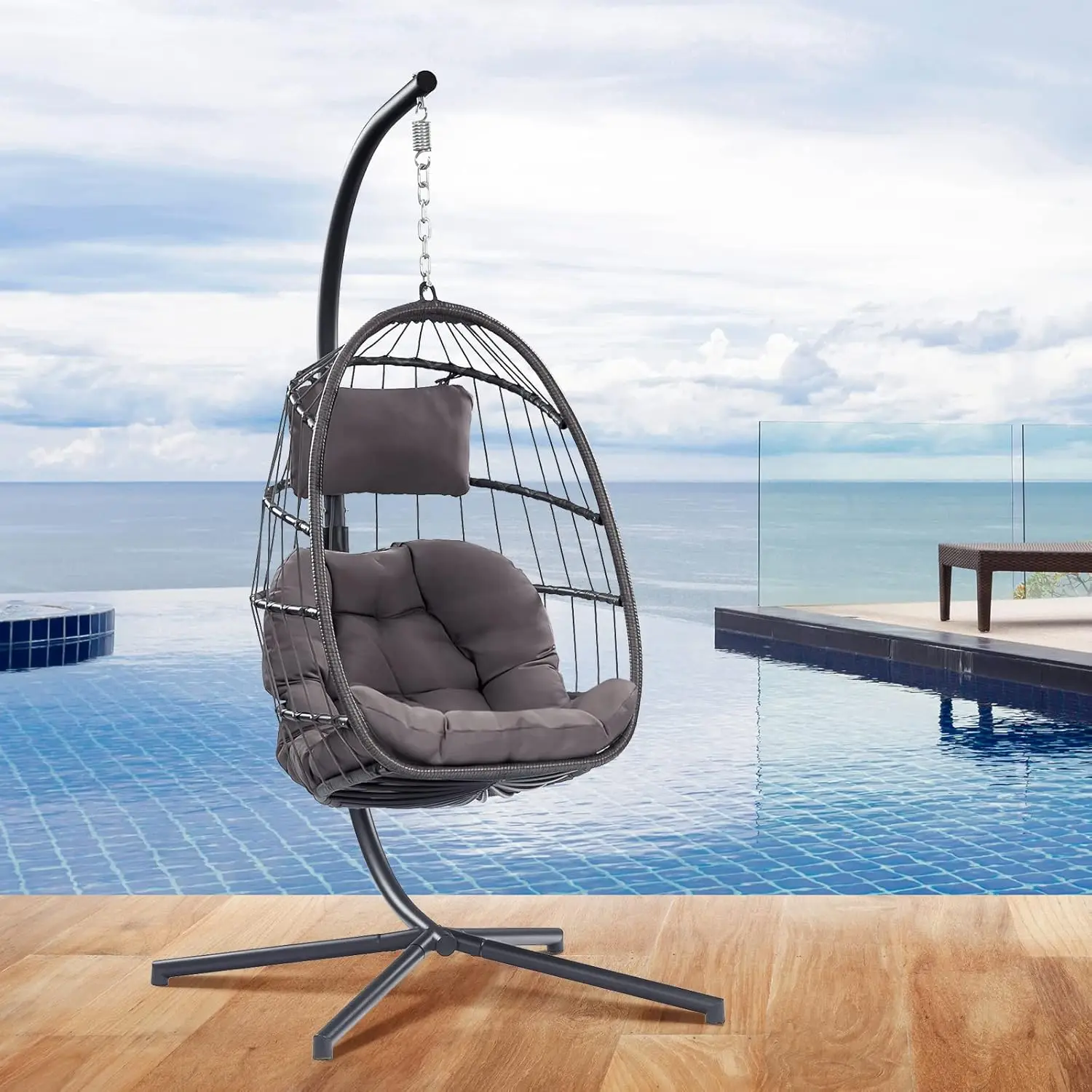 

Egg Chair with Stand - Patio Rattan Wicker Hanging Swing Egg Chair Hammock Chair for Indoor Outdoor Bedroom