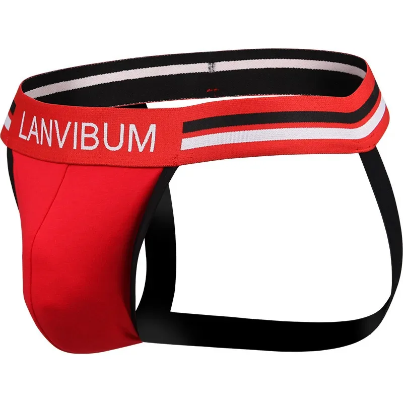 Men's Erotic Jockstrap Contrasting Color Cotton Breathable Comfy Letter Waistband Elasticity Hip Lift Gay Sexy Bulge Pouch Thong