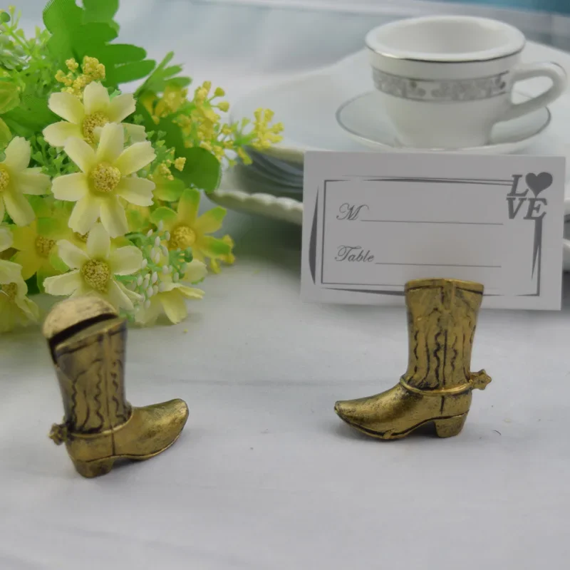 Free shipping 60pcs/lot Gold Cowboy Boot Place Card Holder, Wedding Table Card Holders, Bridal Shower Party Decoration Favors