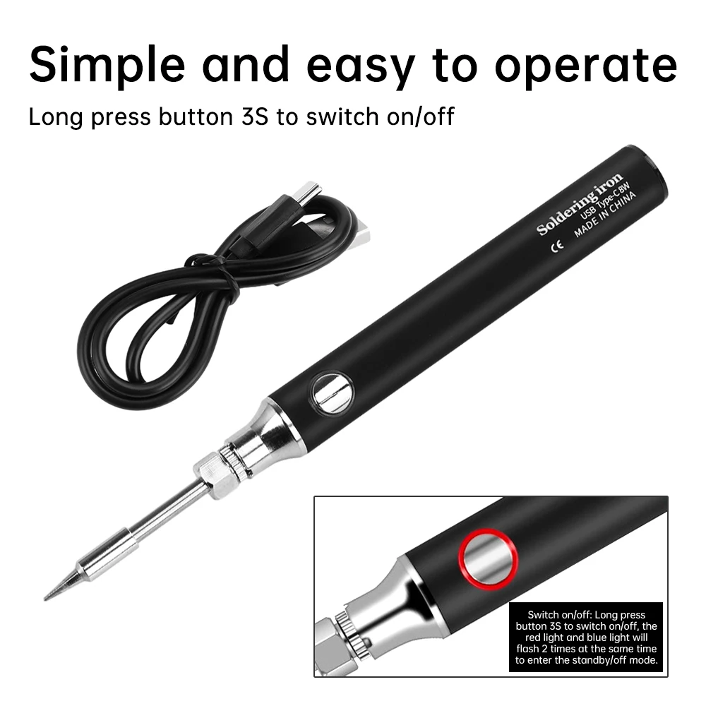 Mini USB Soldering Iron Type-C Plug-in Three Levels Temperature Regulation Soldering Iron Electrician Tools 300–450°C