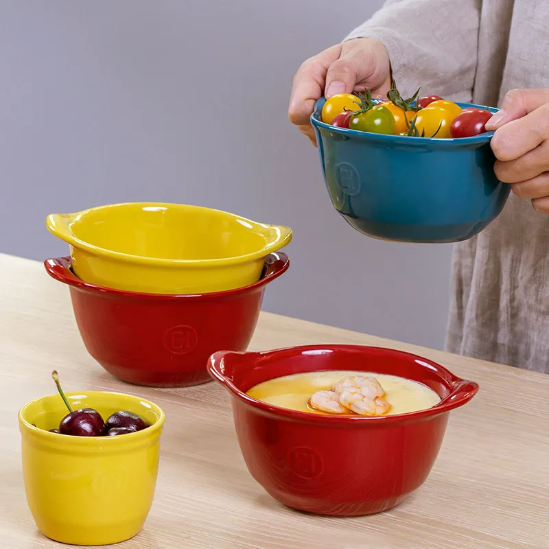 Ceramic binaural baking bowl oven baking household steamed egg bowl soup bowl cheese baked rice bowl