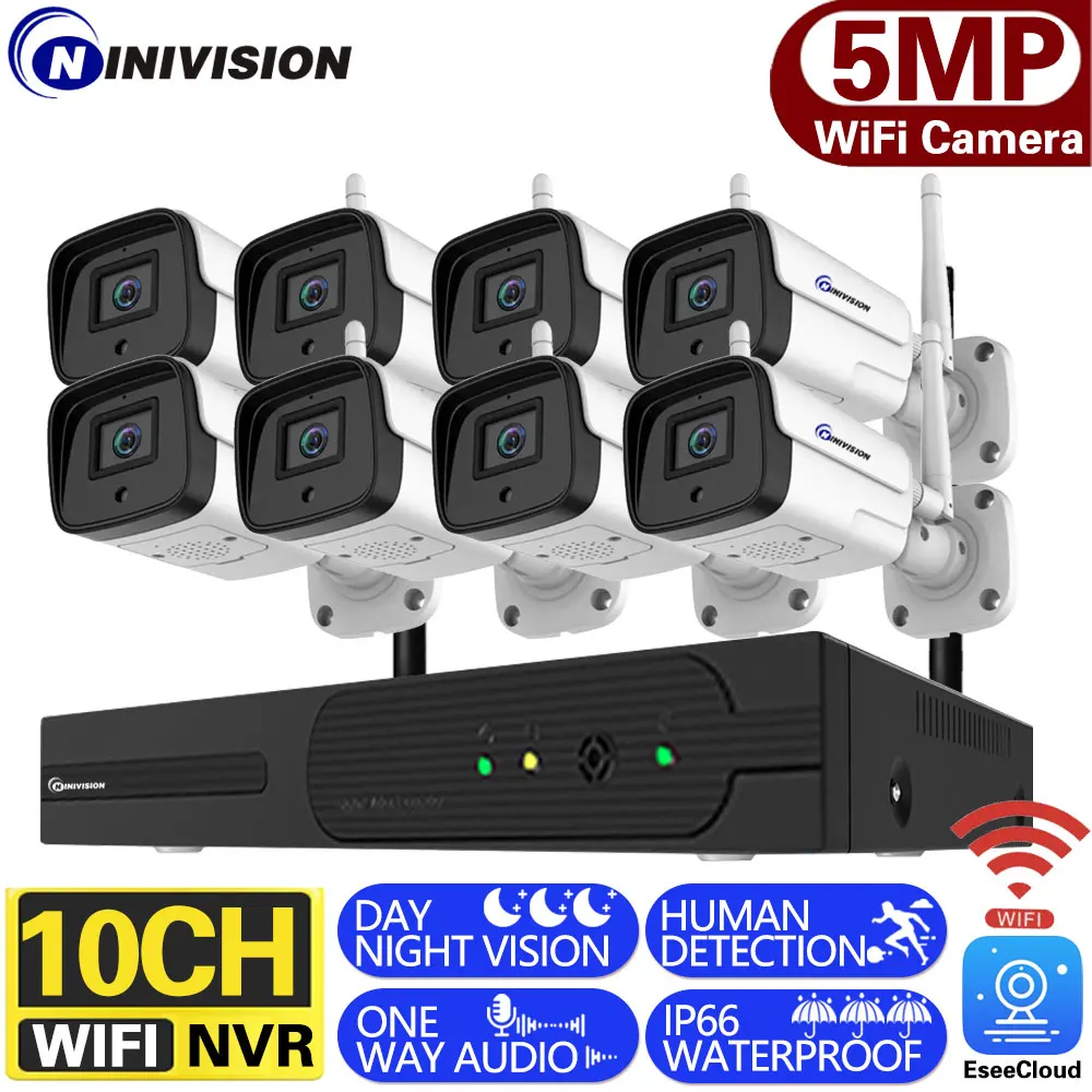 

10CH H.265 5MP Wireless NVR Recorder Wifi CCTV System Metal Waterproof P2P IP Camera Network Video Recorder NVR For Eseecloud