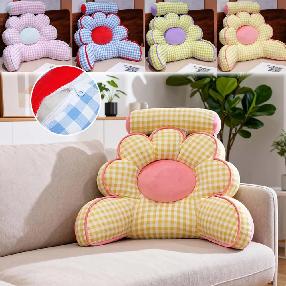 

4 Styles Plaid Flower Lumbar Pillow Large Backrest Back Support Waist Cushions for Office Chair Bed Nap Pillow Back Pain Relief