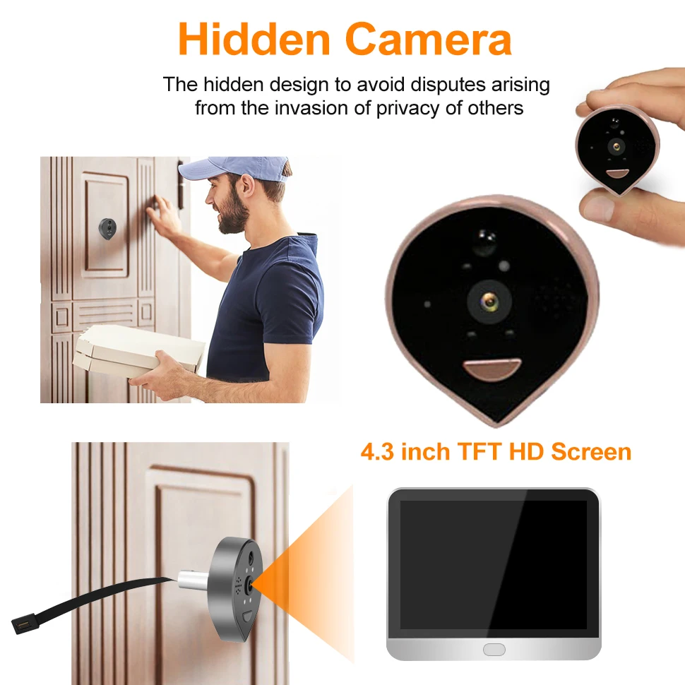 Imagem -06 - Tuya Smart-wifi Campainha Peephole Câmera Segurança em Casa Áudio 2-way Visão Noturna 43 Fhd Vídeo Campainha 1080p