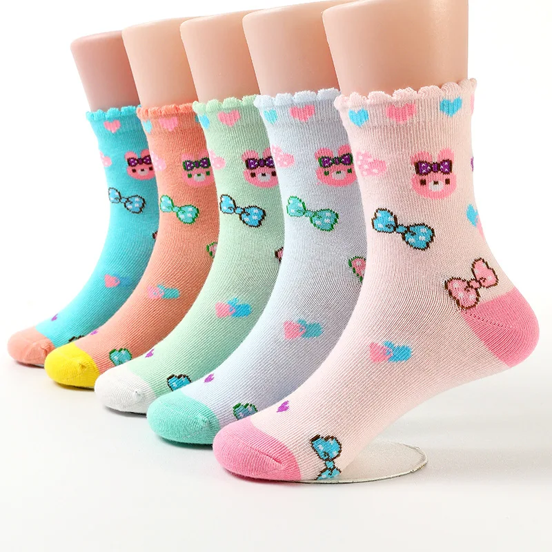 5pairs/lot 2024 New Spring Girls Socks Cotton Socks Fashion Children Knit Socks