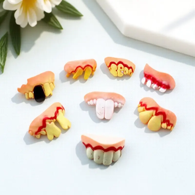 

Набор из 5 забавных, страшных искусственных зубов: дырявые, треснувшие, сбитые, деформированные, черненые накладные зубы-реквизит для Хэллоуина, Пасхи, маскарада