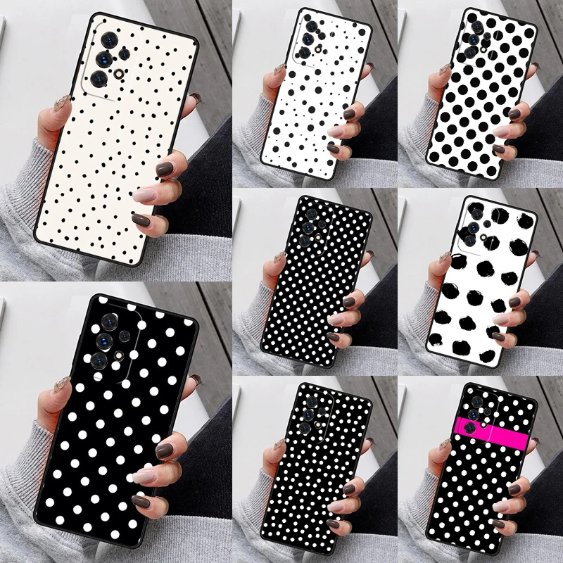 Black And White Polka Dot Phone Case For Samsung Galaxy S23 S21 S20 FE S24 S22 Ultra Note20 S10 S9 Plus A40 A52 A13 A53