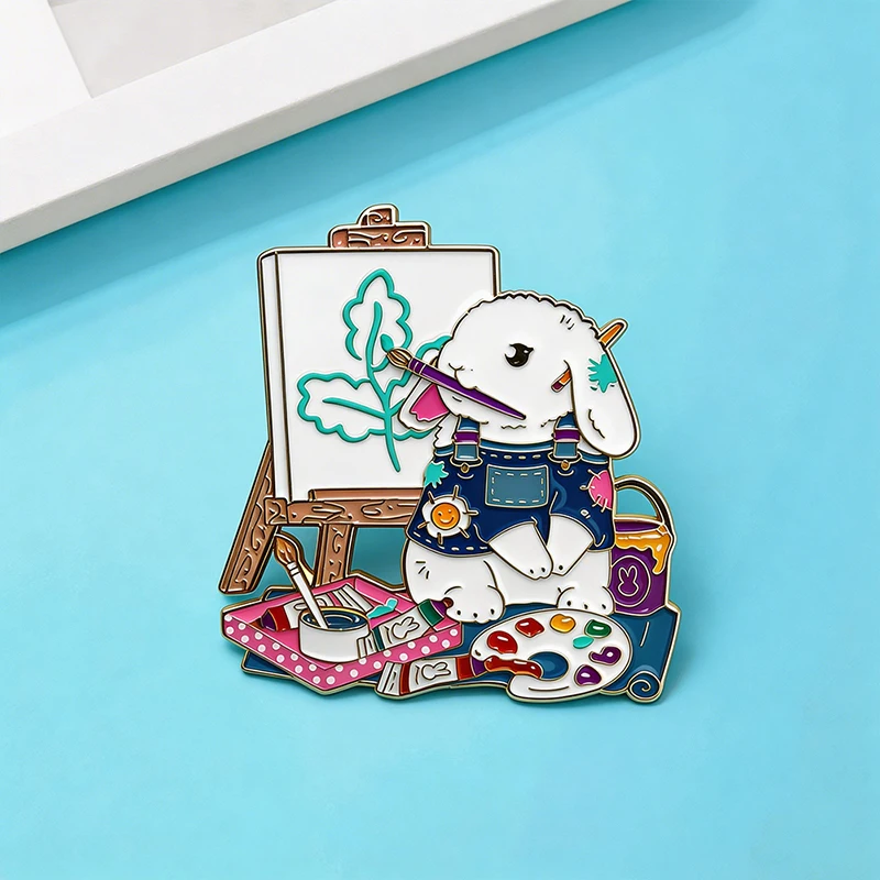 AniPins Lovely Rabbit Pins Funny Drawing Pictures Rare Bunny Animal Brooch Pin For Clothes Backpack Badge Fashion Jewelry Gifts view 5