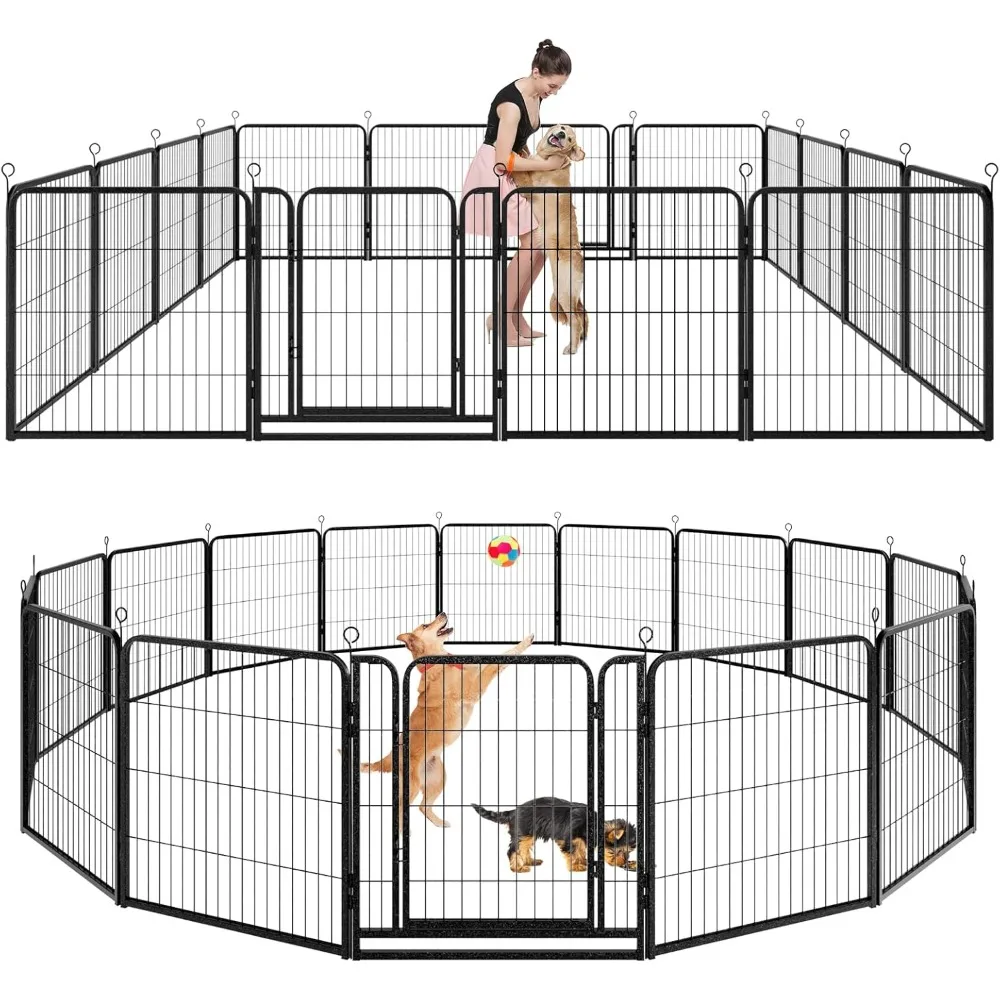 

Манеж для собак Уличный Экстра Широкий 16 панелей сверхпрочный забор для собак высота 32 дюйма Защита от ржавчины с дверями портативный для домов на колесах кемпинга двора