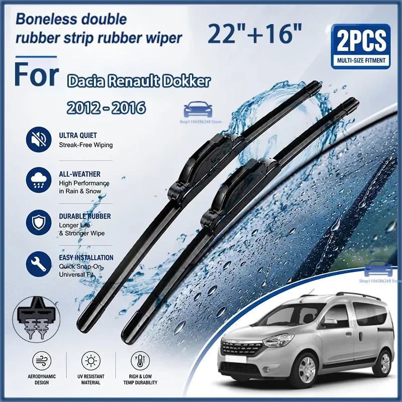 

Durable Clear View Wiper Blades For Dacia Renault Dokker 2012-2016 22"+16" Front Window Rain Brushes