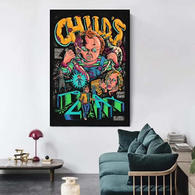 Big Size Posters and Prints Chucky Paintings on the Wall Art Satin Pictures Home Wall Decoration Anime Room Decor