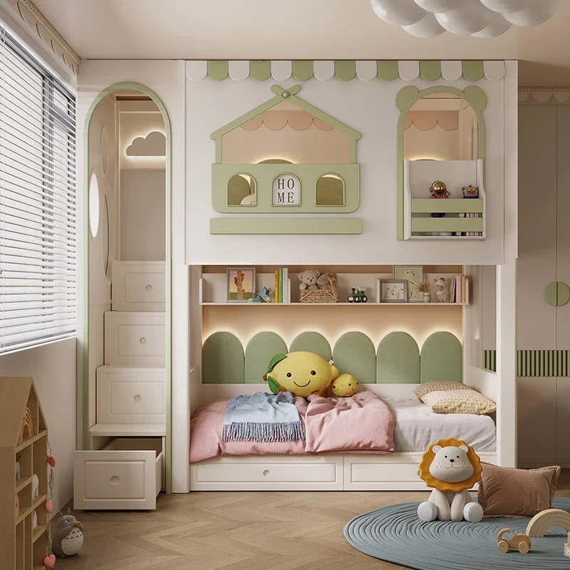 جميع سرير الأطفال المصنوع من الخشب الصلب، شقة صغيرة، سرير صبي لأعلى ولأسفل، سرير مرتفع ومنخفض، سرير الأم والطفل، بطابقين علويًا #3