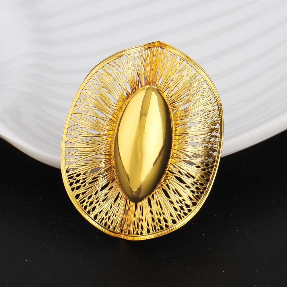 2025 New Trend Gold Color Ring and Earrings For Women Europe and America Exaggerated Hollow Out Jewelry Set For Party Wedding