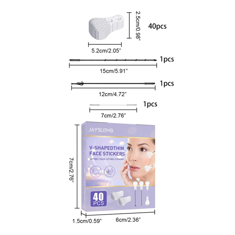 目に見えないV字型フェイスステッカーセット,フェイスリフティングテープ,ダブルチン,40個