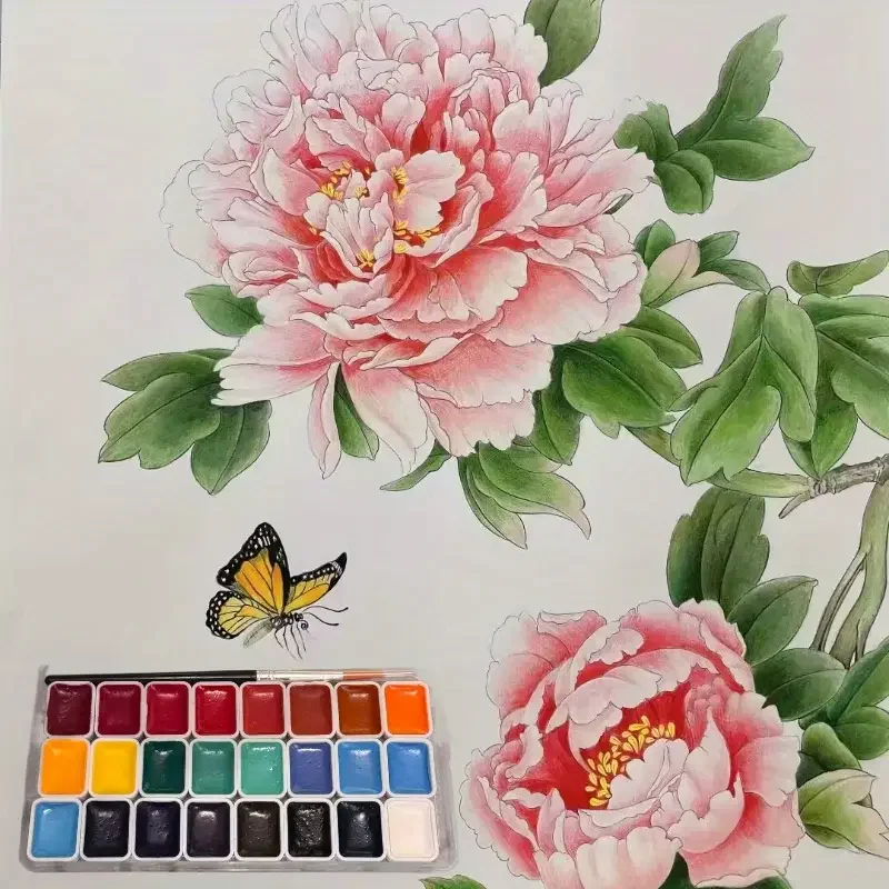 طقم طلاء صلب بألوان مائية مكون من 24 لونًا في صندوق محمول للرسم والكتابة DIY للمبتدئين والفنانين والكبار في عيد الميلاد
