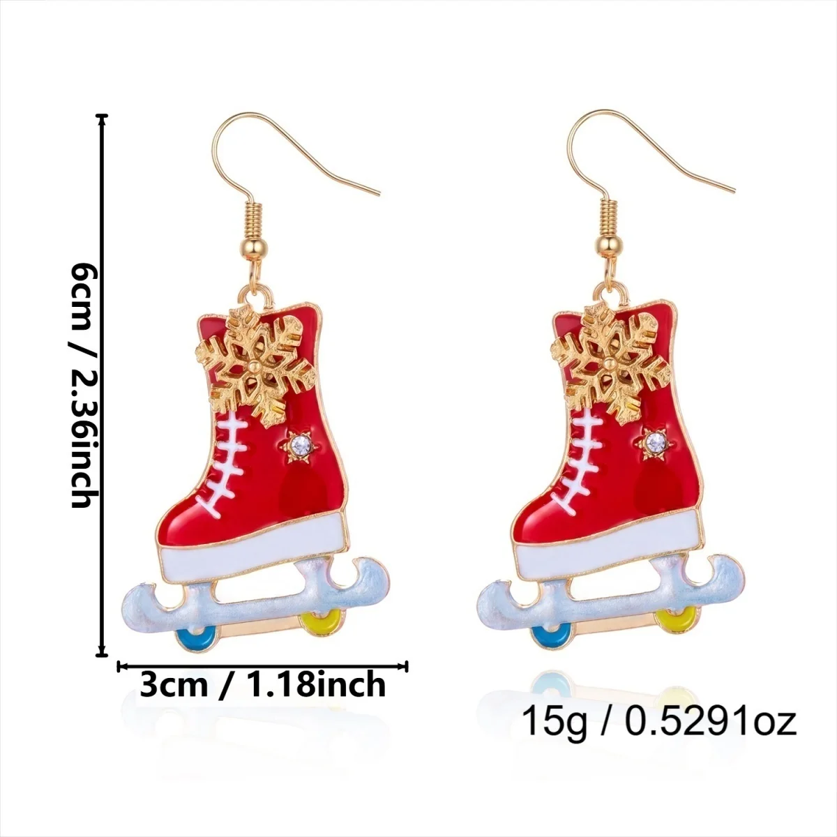 Bunte Strass-Weihnachtspullover-Geschenkbox-Ohrhänger für Damen, Weihnachts-Schneeflocken-, Schlittschuh-, Glühbirnen- und Haus-Ohrringe, Schmuck – Detail 35