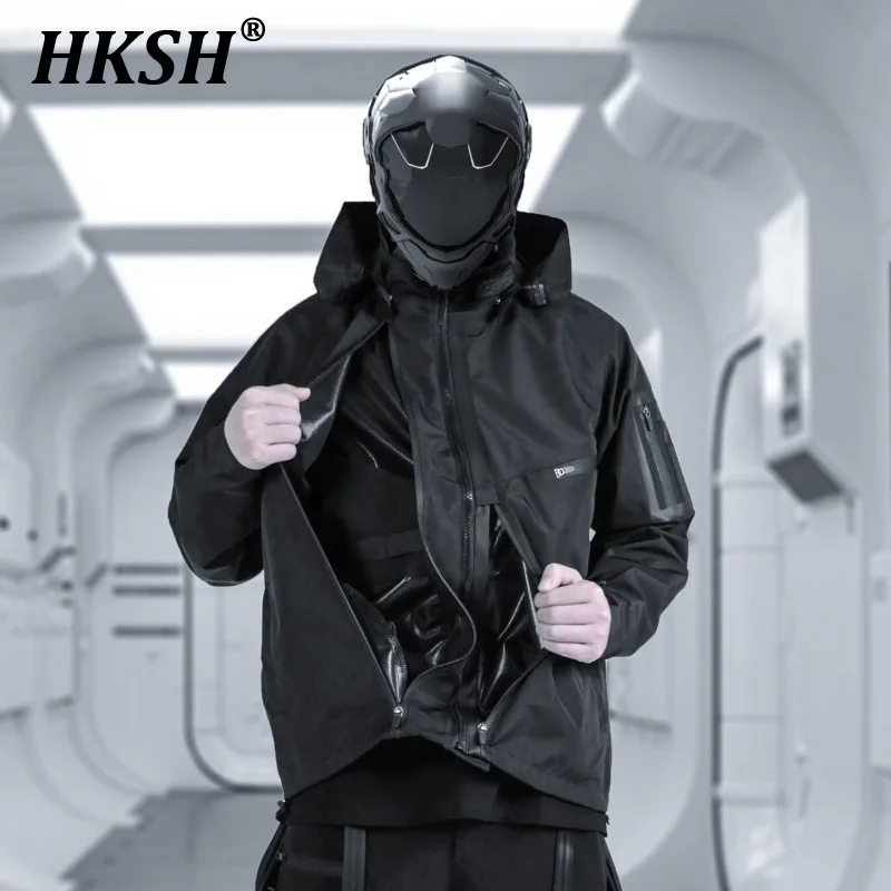 HKSH Men's Punk Waterproof Machine Dark Tactical Jacket Autumn Spring New Hooded Coat Tactical Techwear Outwear Chic Tops HK0007