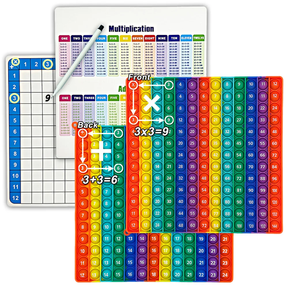 Multiplication Addition 1-12 Math Practice Activity Pop Games Erasable Cards Pen, Montessori Stationery Educational Toys for Kid