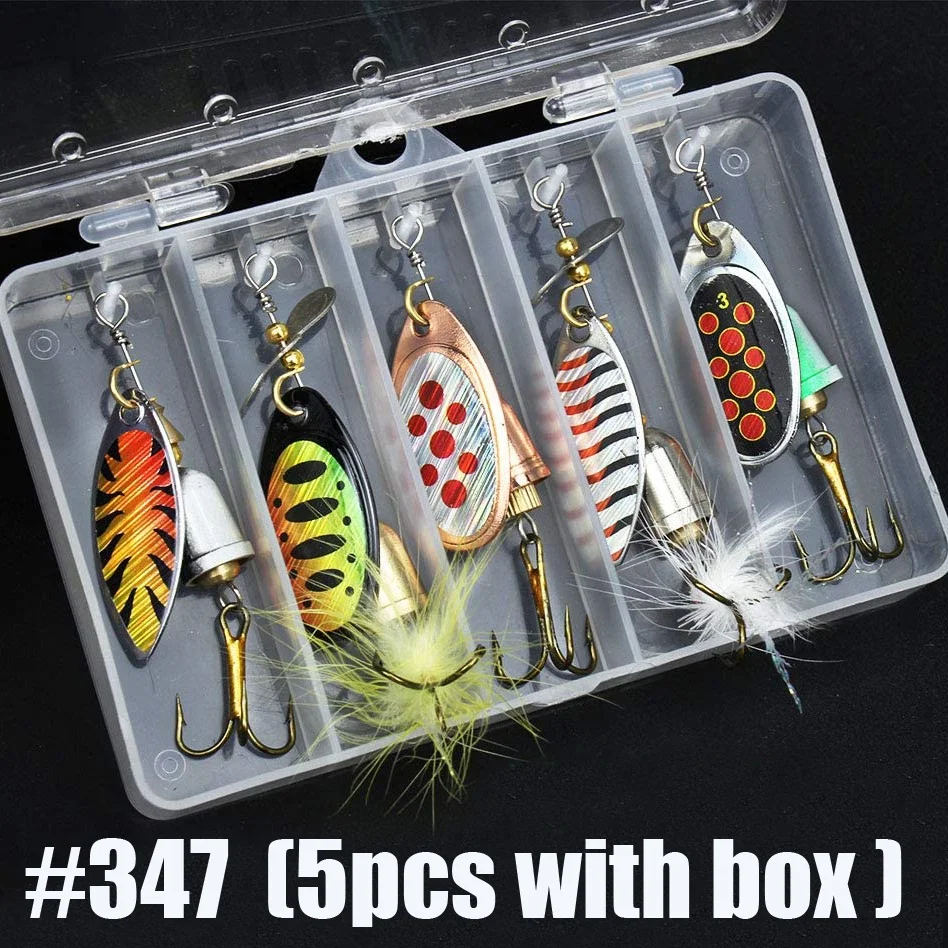 5 szt. Przynęta wędkarska Spinner, Bass Trout Salmon Hard Metal Spinner Baits Kit z pudełkami na sprzęt — zdjęcie 4