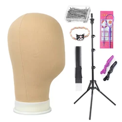 Training Mannequin Head Canvas Block Head Display Styling Mannequin Manikin Head WigTripod Stand Free Get T Pins Wig Install Kit