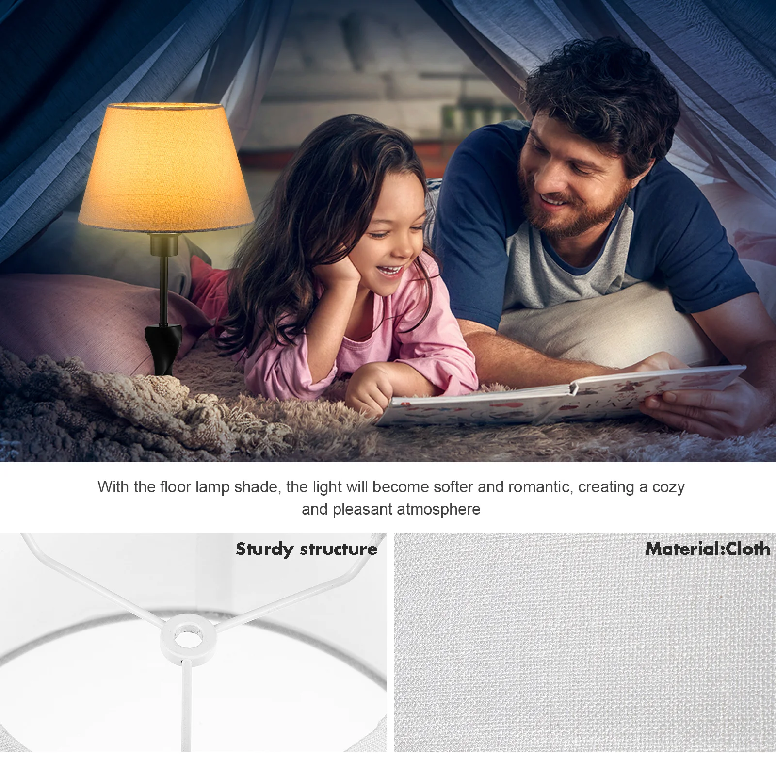 

Cloth Lampshade Premium Fabric Table Light Shade Design Sturdy Metal Structure Soft Romantic Lighting Home Decor